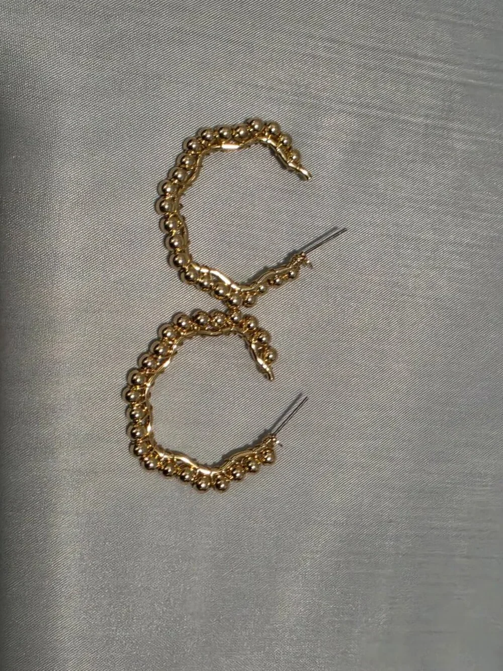 Gold Tone Beaded Wire-Wrapped Hoop Earrings · Ball Bead Hoops · Handmade Style